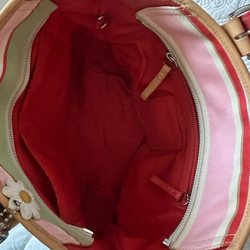 Coach Multicolored Tote Bag W/ Silver Buckles & Red Inside - Picture 8 of 13